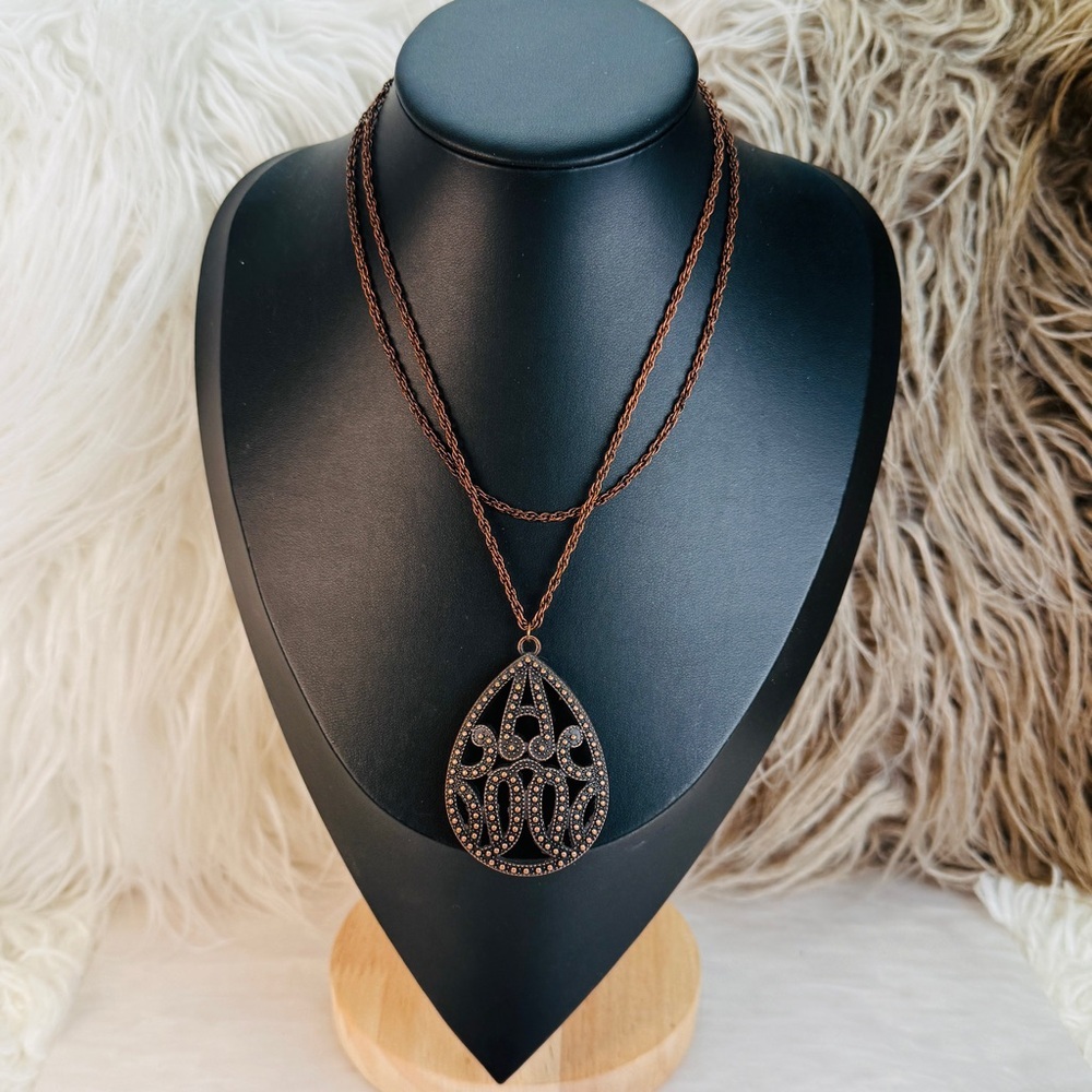 Bohemian chic, long Brown Teardrop Pendant Necklace - Picture 12 of 12